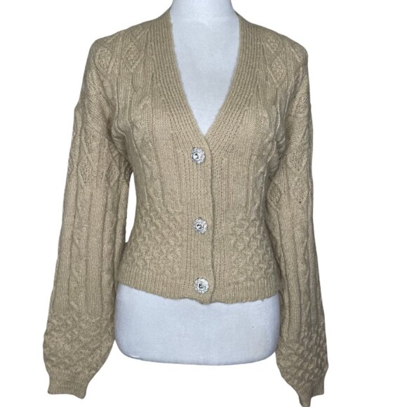 And Now This Women's Tan Silver Embellished Long Sleeve Sweater Cardigan XS - Picture 1 of 11